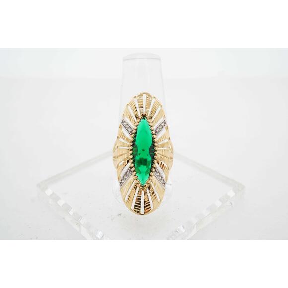 14k Yellow Gold CZ Cocktail Ring Estate Sale Vintage Look Size 8.25